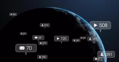 Dünya gezegeni oyun simgesi ile dönüyor ve simgeleri güncelliyor çarpışmayı görselleştiriyor. Küresel, dijital, fütüristik, soyut, teknolojik, bağlantı, yenilik