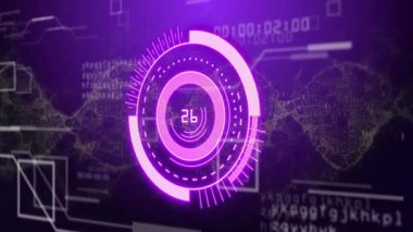 Merkez ölçü animasyon numaralarını yükleme işleminde kod parçacıkları görüntüleme durumunu sürekli olarak kaydırır. Gelecek, teknoloji, dijital, veri, animasyon, arayüz, kavramsal