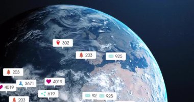 Dünya 'yı yavaşça döndüren, yükselen kümelenen istatistikler küresel ulaşımı göstermek için zayıflıyor. Gezegen, uzay, teknoloji, dijital, veri, analitik, bağlantı