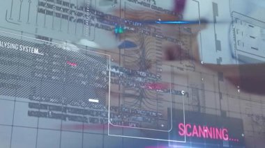 Akıllı telefon dinleme ekranıyla sağa kaydırmak animasyon analiz sonuçlarını örtüyor. Teknoloji, dijital, yenilik, gelecek, veri, arayüz, otomasyon