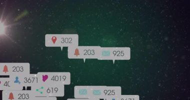 Yıldız alanı yükleme, bildirim kabarcıkları ortaya çıkıyor, kümeleniyor, zayıflıyor ve çatışmayı görselleştiriyor. Dijital, soyut, canlı, bağlantı, fütüristik, hareket, teknoloji