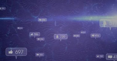 İlk çan simgesi neon dalga ızgarasında sürükleniyor. Uyarı döngüsünü gösteren simgeleri sel baskınına uğratıyor. Dijital, geleceksel, canlı, veri, teknoloji, ağ, multimedya