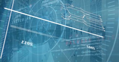 Gösterge panelinde holografik arayüz gösteriliyor, grafik ve grafik verileri, kod ve çapraz ışın gösteriliyor. Fütüristik, veri görselleştirme, teknoloji, dijital, yenilik, analitik, sanal