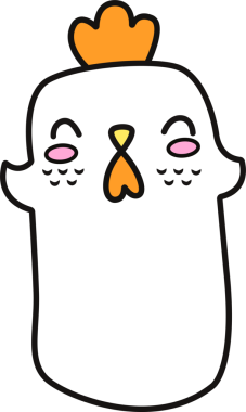 Düz dizayn tavuk turuncu tarak ve pembe yanaklarla şeffaf arka planda duruyor. Vektör, illüstrasyon, maskot, oyuncu, kaprisli, karakter, markalaşma