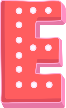 Dekoratif E harfi, şeffaf arkaplanda dairesel ampuller bulunan 3 boyutlu tabela şeklinde parlıyor. 3D tipografi, tabela, retro tasarım, neon ışıklar, reklamcılık, görsel markalaşma, grafik sanat