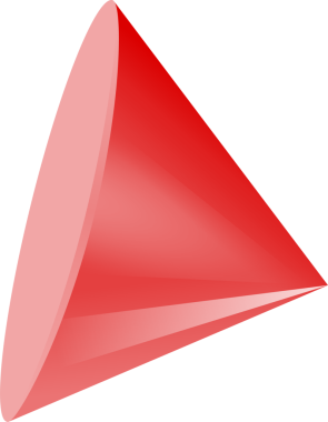 Sağ dairesel koni, şeffaf arkaplanda 3D renkte kırmızı gradyan tonu gösteriyor. Geometrik, soyut, modern, minimal, dijital sanat, tasarım, 3d illüstrasyon