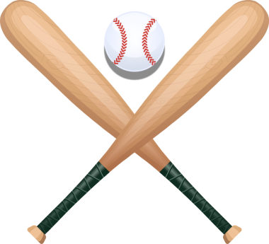 Düz dizaynlı, şeffaf arka planda beyzbolla kesişen bir çift tahta beyzbol sopası. Spor malzemeleri, spor malzemeleri, minimalist tasarım, takım ruhu, eğlence, açık hava aktivitesi, klasik tarz.