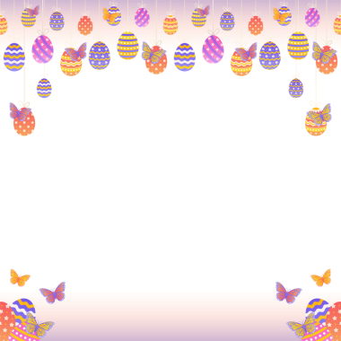 Paskalya sınırında yaylı yumurtalar, şeffaf arka planda kelebekler, kopyalama alanı görülüyor. Şenlikli, gösterişli, kaprisli, canlı, bahar, mevsimlik, kutlama