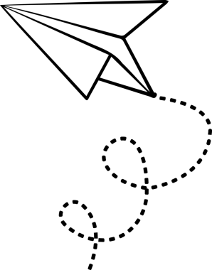 Kağıt uçak şeffaf arka planda düz tasarımla uçuyor, kesik kesik izleri var. Simge, navigasyon, minimalist, dijital, havacılık, hareket, seyahat