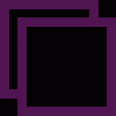 Şeffaf mor arkaplan üzerinde yüzen deniz mavisi kareleri ve L kenarı olan soyut düz tasarım gösteriliyor. Geometrik, modern, minimalist, dijital sanat, canlı, görsel kompozisyon, çağdaş