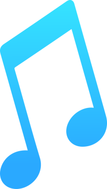 Gradyan mavi çift sekizinci müzik nota simgesi düz tasarımda şeffaf arkaplanda yüzüyor. Vektör, simge, minimalist, dijital, eğlence, yaratıcı, tasarım