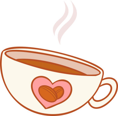 Pembe buhar hatları, fasulye kalp amblemi ve şeffaf arkaplanda demlenme gösteren stilize kahve fincanı. Minimalist, sıcak, rahat, kafein, içecek, tasarım, aromatik