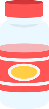 Düz dizayn plastik kavanoz ve kırmızı kapaklı sarı etiket şeffaf arkaplanda pembe sıvı gösteriyor. Minimalist, ürün ambalajlama, vektör sanatı, tüketici malları, markalaşma, canlı, temiz tasarım