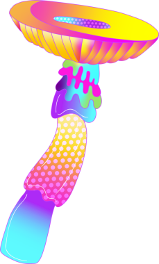 Vector art is showing neon gradient vessel on transparent background with drips and dotted handle. Futuristic, vibrant, fluid, dynamic, artwork, contemporary, glossy