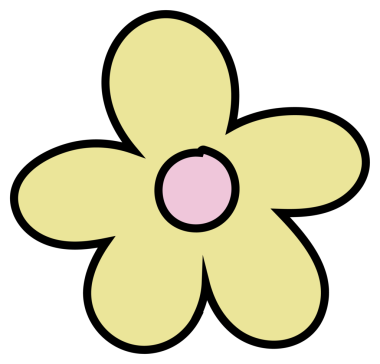 Şeffaf arka planda, soluk sarı yapraklı, pembe merkezli 5 yapraklı vektör çiçeği gösteriyor. Botanik, çiçek, illüstrasyon, modern, dekoratif, doğa, tasarım