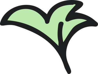 Düzleştirilmiş filiz grafiği, şeffaf arkaplanda iki yeşil yaprak gösteriyor. Botanik, büyüme, doğa, ekoloji, çevre dostu, sürdürülebilirlik, minimalizm