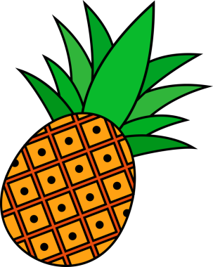 Stilize edilmiş ananas, şebeke desenli gövdesiyle saydam bir arka planda yüzüyor. Tropik, meyve, ikon, grafik, canlı, dekoratif, tasarım