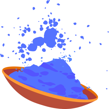 Düz tasarım, turuncu kaplama, yüzen mavi pigment parçacıkları ve şeffaf arkaplan gösteriyor. Sanatsal, soyut, enerjik, yaratıcı, akıcı, renkli, minimalist