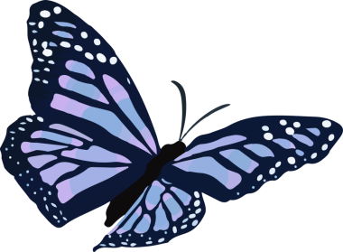 Flat design butterfly is showing blue and purple wings with white spots on transparent background. Artistic insect, vector illustration, vibrant colors, elegance, nature-inspired, aesthetic graphics, digital art