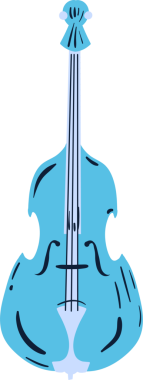 Şeffaf arkaplanda f-delikli mavi düz çello benzeri enstrüman gösteriliyor. Müzik, sanatlar, illüstrasyon, minimalist, eğlence, yaratıcılık, renkli
