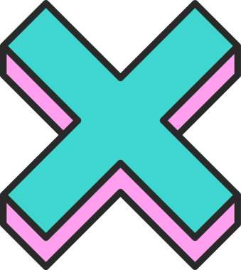 İzometrik görüntüde yüzen 3D X şekli, şeffaf arkaplanda pembe kenarlı turkuaz üstleri gösteriyor. Geometrik, modern, soyut, dijital, tasarım, minimalist, çağdaş