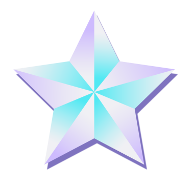 Şeffaf arkaplanda mor gölge oluşturan turkuaz lavanta panelli düz yıldız gösteriliyor. Geometrik, yüzeysel, değerli taş, modern, minimalist, zarafet, dijital sanat