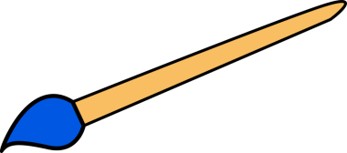 Çizgi film boya fırçası simgesi saydam arkaplanda süzülüyor. Altın sapı ve mavi tüyleri gösteriyor. Sanat malzemeleri, illüstrasyon, vektör, yaratıcı endüstri, tasarım unsuru, sanatsal araçlar, minimalist