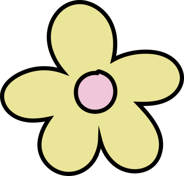 Düz tasarım çiçek, şeffaf arkaplanda pastel sarı yapraklar ve pembe çekirdekle görünür. Botanik, minimalizm, illüstrasyon, çiçekli, renkli, doğa, çizgi film