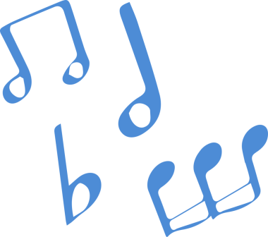 Stylized blue musical notes and flat sign are floating over transparent background, flat design. Music symbols, graphic design, digital illustration, abstract art, visual composition, creative graphics, vector graphics