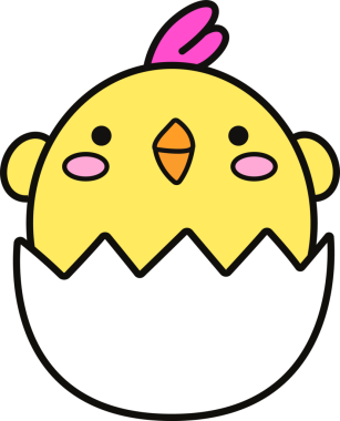 Çizgi filmdeki yavru karikatür düz dizaynlı, şeffaf arka planda beyaz yumurta kabuğundan çıkıyor. İllüzyon, gelişme, minimalizm, çocuk odası, oyuncu, büyüme, sevimli