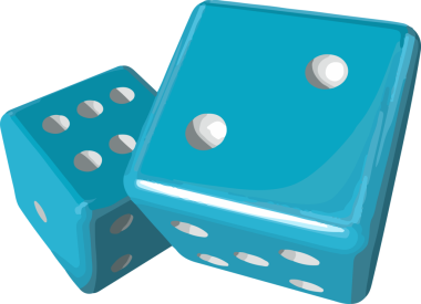 Displaying two 3D turquoise dice with white pips floating on transparent background. Polyhedral, game accessories, minimalist, digital art, entertainment, modern design, 3d rendering