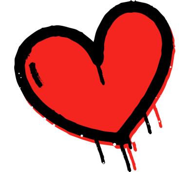 Düz kırmızı kalp şeffaf tabakanın üzerinde siyah çizgiler, damlalar ve beyaz serpinti ile süzülüyor. Aşk, duygu, soyut sanat, şehir tarzı, anlamlı, graffiti, çağdaş