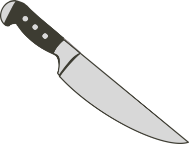 Şefin bıçağı şeffaf bg üzerinde yüzüyor paslanmaz çelik bıçak ve siyah sapı gösteriyor. Çatal bıçak, mutfak, profesyonel, modern, minimalist, paslanmaz, mutfak eşyaları.