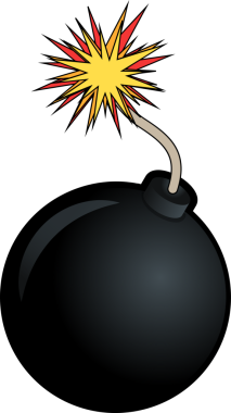 Çizgi film bombası şeffaf arkaplanda yüzüyor kıvrımlı kıvılcımlı kıvılcımlar gösteriyor. Tehlike, patlama, çizgi film, illüstrasyon, uyarı, tehlike, tehdit