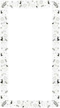 Paskalya sınırı saydam arka planda düz yumurta, tavşan ve çiçekleri gösteriyor, kopyalama alanı. Dekoratif, çiçekli, mevsimlik, şenlikli, zarif, gösterişli, karmaşık