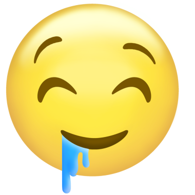 Salyalı yüz emojisi, parlak mavi salyalı, şeffaf arka planda bir gülümseme sergiliyor. Duygu, ifade, neşeli, oyuncu, çizgi film, canlı, eğlenceli