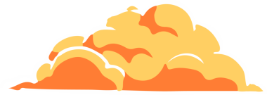 Kabarık bulutlar saydam arkaplanda turuncu ve sarı tonlarla düz bir dizayn içinde yüzüyor. Soyut, grafiksel, canlı, çizgi film, dijital, atmosferik, manzaralı