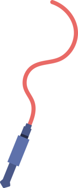 Jump rope hanging in vector art, showcasing red vinyl cord and blue handles on transparent backdrop. Fitness equipment, athletic, exercise, cardiovascular, training, sport, dynamic