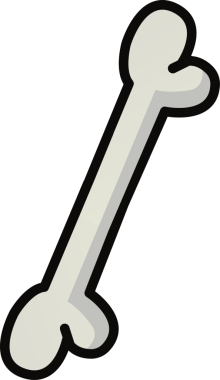 Çizgi film kemikleri şeffaf arkaplanda süzülüyor, açık gri gölgeler ve kalın dış hatlar sergiliyor. İllülasyon, simge, minimalizm, evcil hayvan, tıbbi, tasarım, grafik