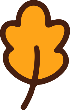 Düz sarı-turuncu yaprak ikonu şeffaf arkaplanda yüzüyor, kahverengi çizgileri ve damarları gösteriyor. Doğa, illüstrasyon, grafik, simge, basitlik, organik, tasarım