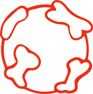 Vektör grafiği, saydam arkaplanda soyut kara şekilleri olan kırmızı çizgi dünya simgesini gösteriyor. Minimalist, sürdürülebilirlik, uluslararası, modern, teknoloji, iletişim, küresel