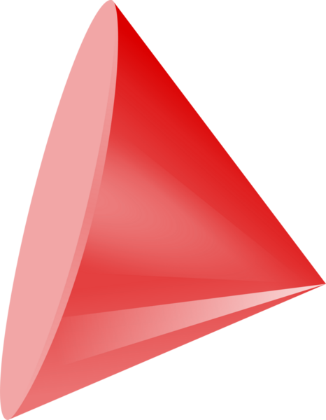 Sağ dairesel koni, şeffaf arkaplanda 3D renkte kırmızı gradyan tonu gösteriyor. Geometrik, soyut, modern, minimal, dijital sanat, tasarım, 3d illüstrasyon