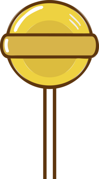 Düz dizayn sarı lolipop şekeri uzun beyaz çubuğun üzerinde duruyor, şeffaf arka planda izole edilmiş. Tatlı ikram, şekerleme, minimalist, neşeli, enerjik, atıştırmalık, tatlı