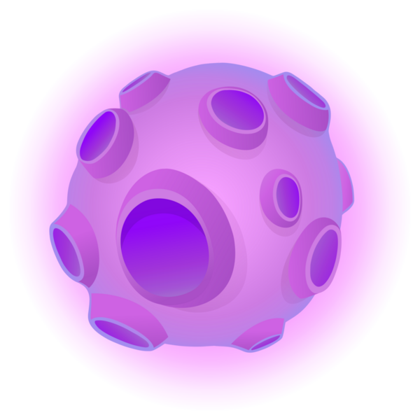 Tünel açıklıklarına sahip soyut 3D küre yüzen, mor pembe eğimli, şeffaf arkaplan. Fütürist, organik, kavramsal, dijital sanat, bilim kurgu, minimalist, canlı