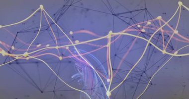 Ağı süpüren dalga formları kurdeleyi bükerek bobini bükerek veri akışını görselleştiriyor. Soyut, dijital, görselleştirme, veri, geleceksel, teknoloji, hareket