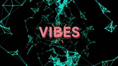 Ağ atımında, Pembe 3D VİBES enerjiyi vurgulayan şekiller girdap oluştururken mesaj ölçeklendiriyor ve dışa vuruyor. Fütürist, dijital, soyut, canlı, uzaysal, enerjik, geometrik