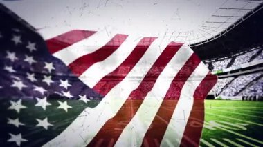 Açılış sahnesi yarı saydam dijital ABD bayrağının teknoloji hatlarıyla dalgalanmasıyla başlıyor. Vatanseverlik, dijital, grafik, hareket, teknoloji, spor, stadyum