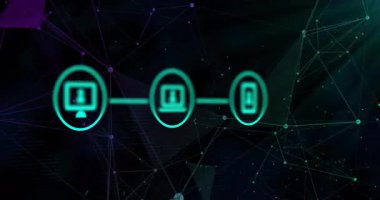 Masaüstü simgesinin solmasına neden olan 3D ağ atımı dizüstü bilgisayarı ve akıllı telefon bağlantısını gösteriyor. Teknoloji, bağlantı, dijital, yenilik, siber alan, ağ, geleceksel