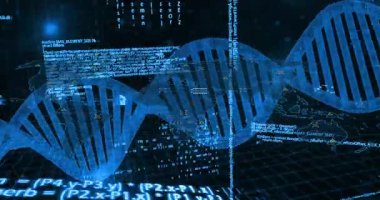 3D parlayan sarmal küresel veri haritalandırması için DNA 'nın etrafında dönen kod akımlarını tetikler. Fütürist, dijital, ağ, yenilik, teknolojik, siber, soyut
