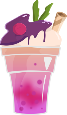 Düz tasarım, tatlı içeceğini pembe bardakta gofret çubuğuyla, şeffaf arka planda malzemelerle gösteriyor. Renkli, hoşgörülü, ferahlatıcı, zarif, minimalizm, içecek, şekerleme